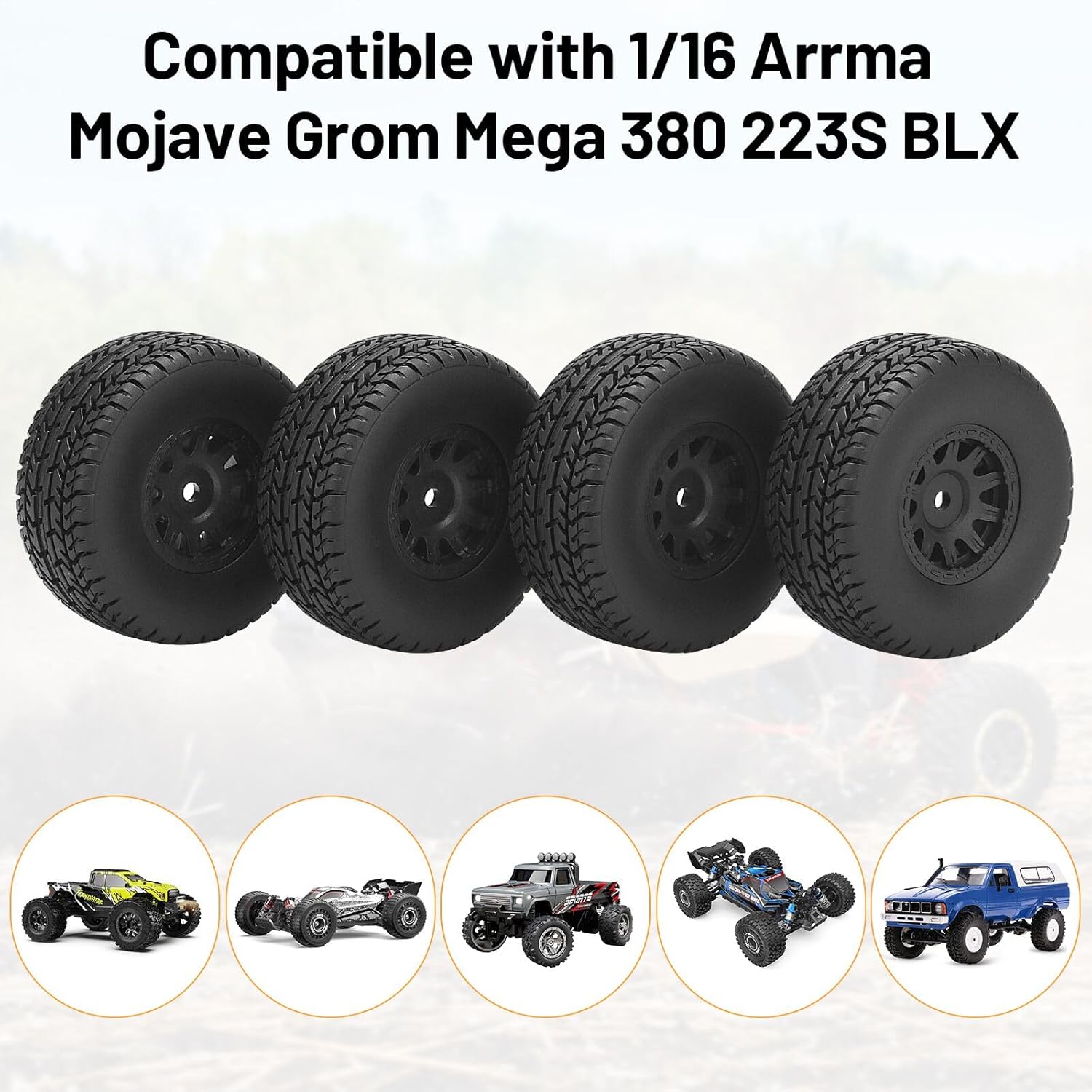 1/16 RC Wheels and Tires, daitoku 12mm Hex RC Car Tires RC Truck Tires for Arrma Mojave Grom Mega 380 223S BLX 1/16 RC Truck Car (Style B) - Black