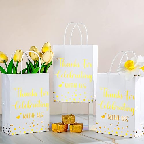 Miniatura 3 de Ctosree 50 bolsas de regalo de boda, con texto en inglés "Thank for Celebrating with Us", bolsas de papel, bolsas de regalo de boda con asa para