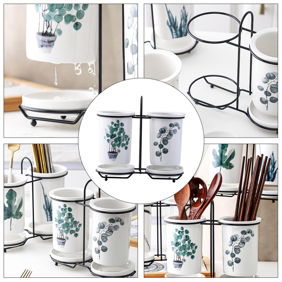 Zerodeko Support de Rangement en Céramique et Fer Blanc Facile à Nettoyer pour Baguettes Toucher Confortable, Design Simple et Élégant Cuisine et Table