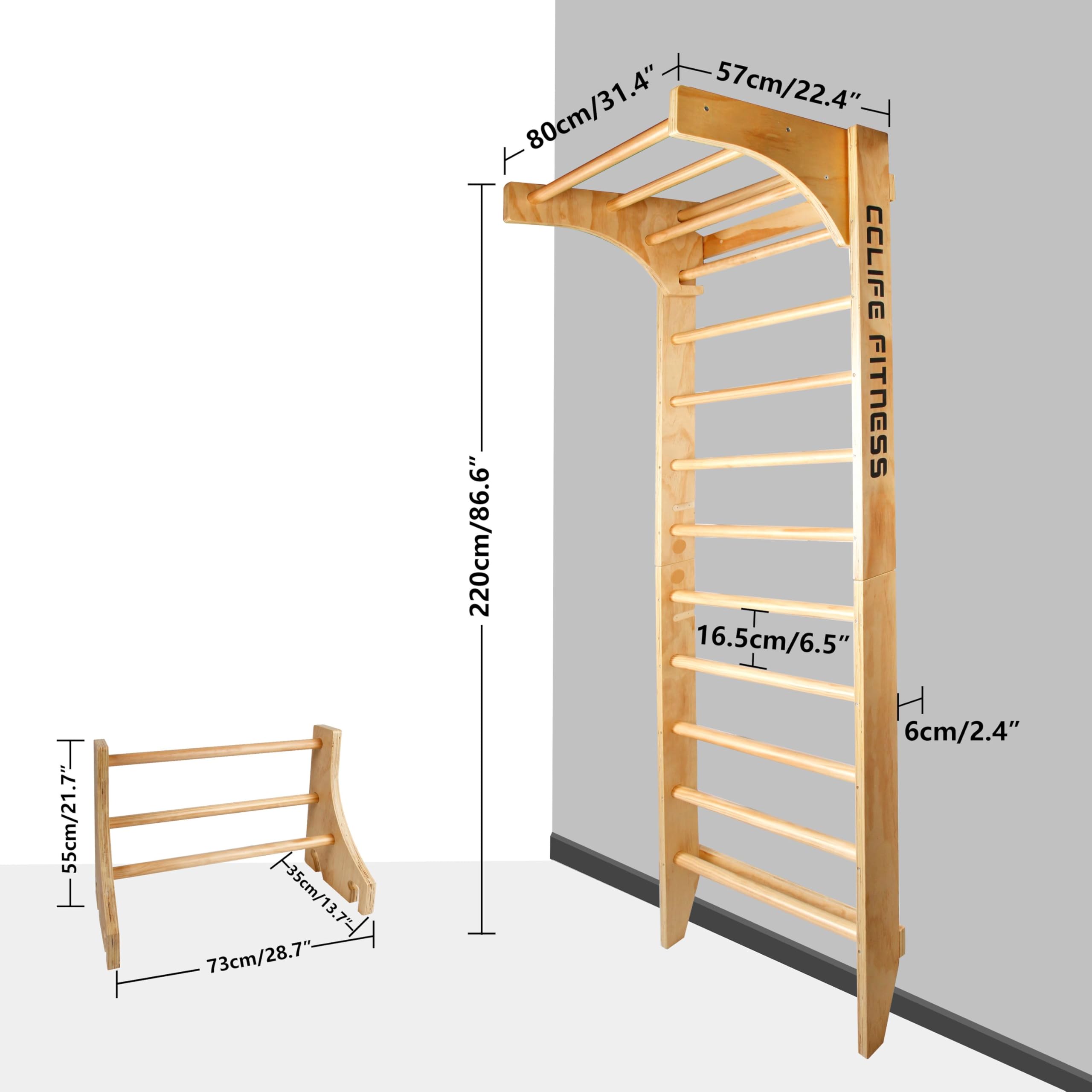 CCLIFE Sprossenwand Kletterwand Turnwand höhenverstellbare Klimmzugstange Klettergerüst Holz Kinder Indoor Erwachsener ZERRO