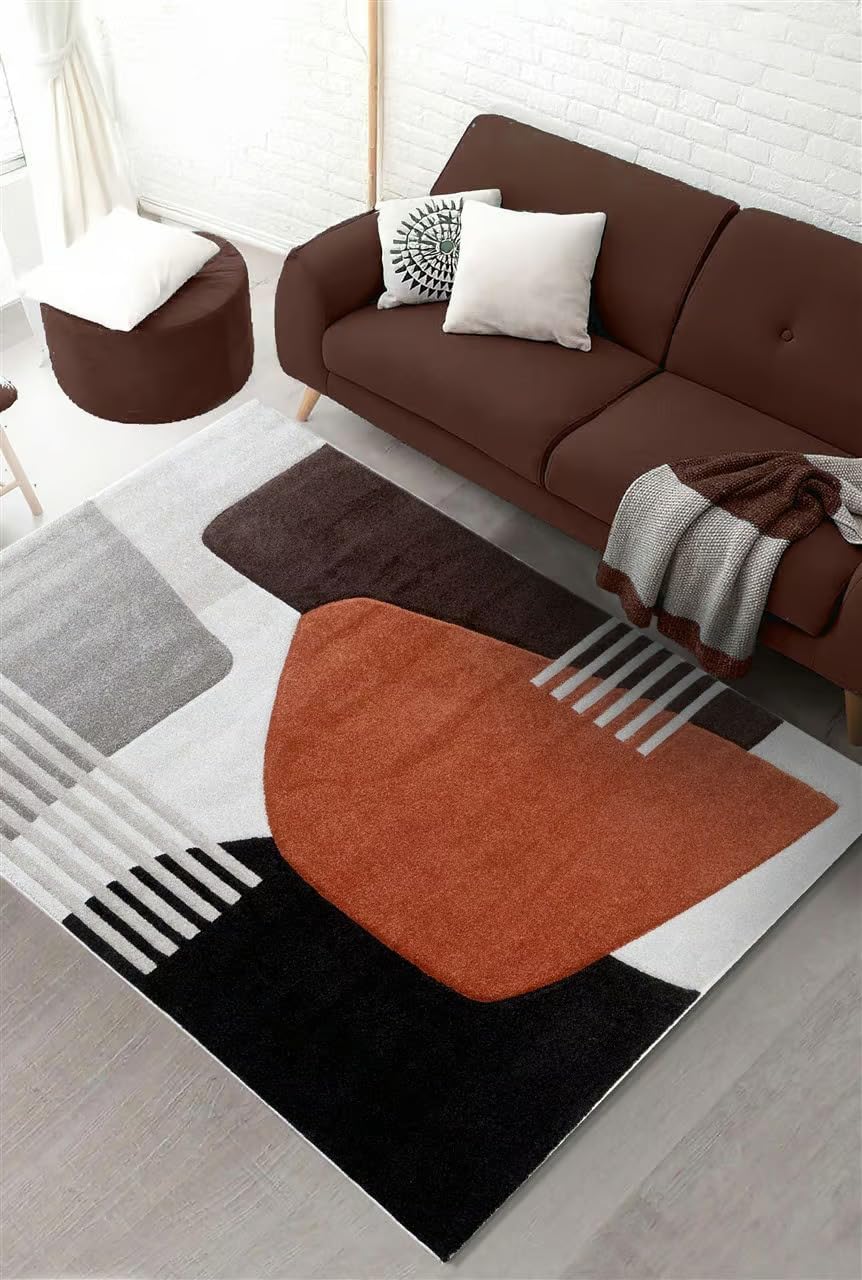 Tappeto Arizona Brown Rust - Design Moderno Contemporaneo a Pelo Corto per Soggiorno, Camera da Letto e Ufficio - Marrone Ruggine