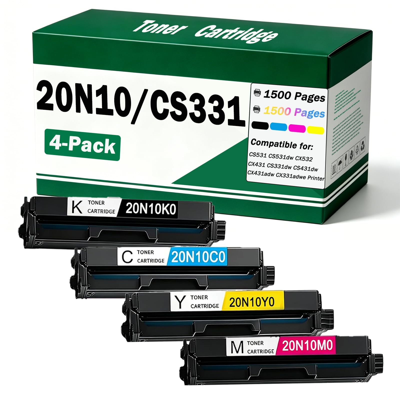 Photo 1 of 20N10 CS331 CX331 Toner Cartridge 20N10K0 20N10C0 20N10M0 20N10Y0 Replacement for Lexmark CS331 CX331 CS431 CX431 CS331dw CS431dw CX431adw CX331adwe Printers (4 Pack)