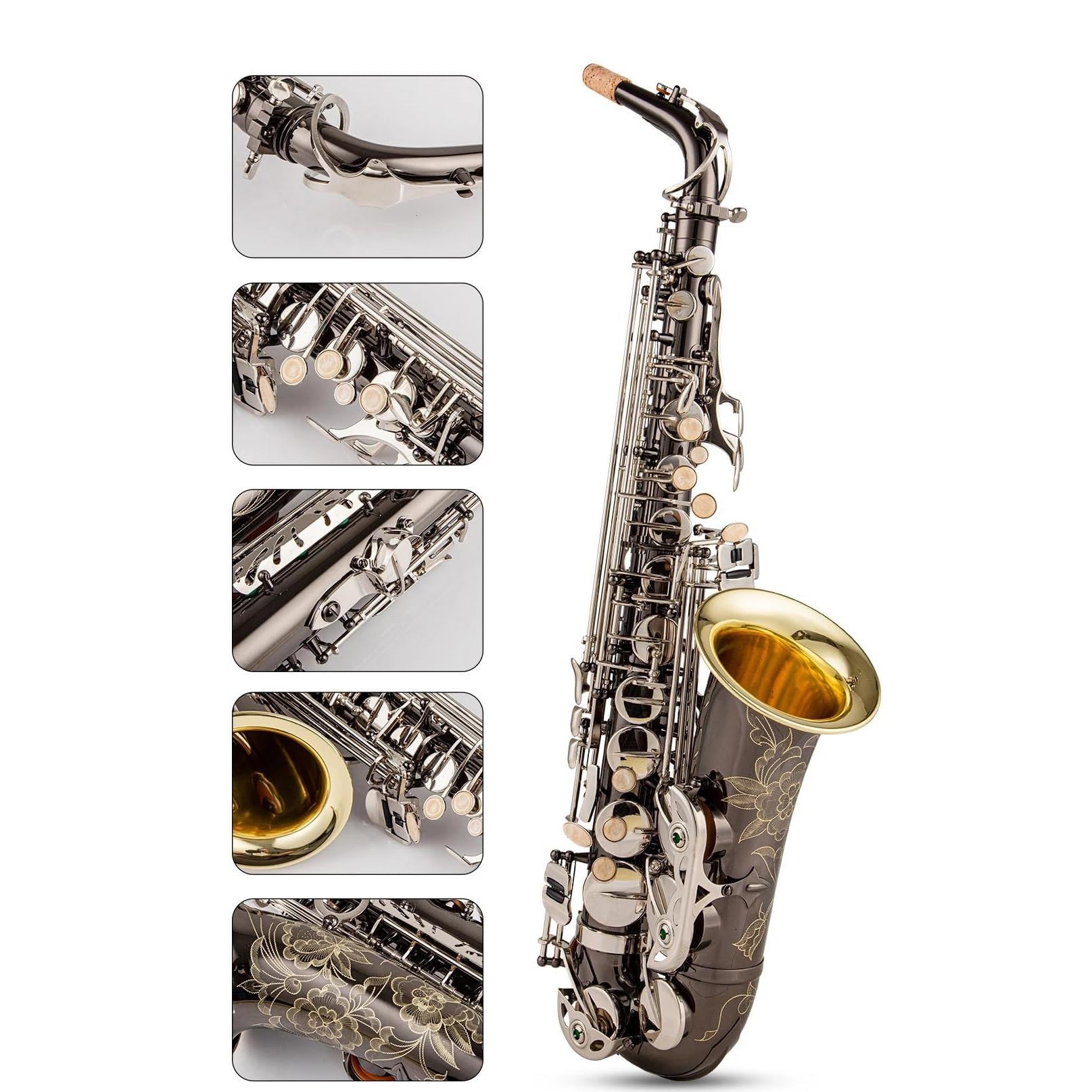 Saksofon Altowy I Tenorowy Czarny Niklowy Ustnik Do Saksofonu Srebrny Klucz Reed Neck Akcesoria Do Instrumentów Muzycznych profesjonalny Saksofon (Color : Alto saxophone)
