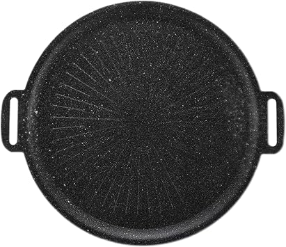 Pre-Seasoned Cast Iron Non-Stick Griddle Grill Pan with Handles for Gas Stovetop Open Fire Oven, 30cm Round Griddle with Ridged Surface for BBQ, Camping, Garden