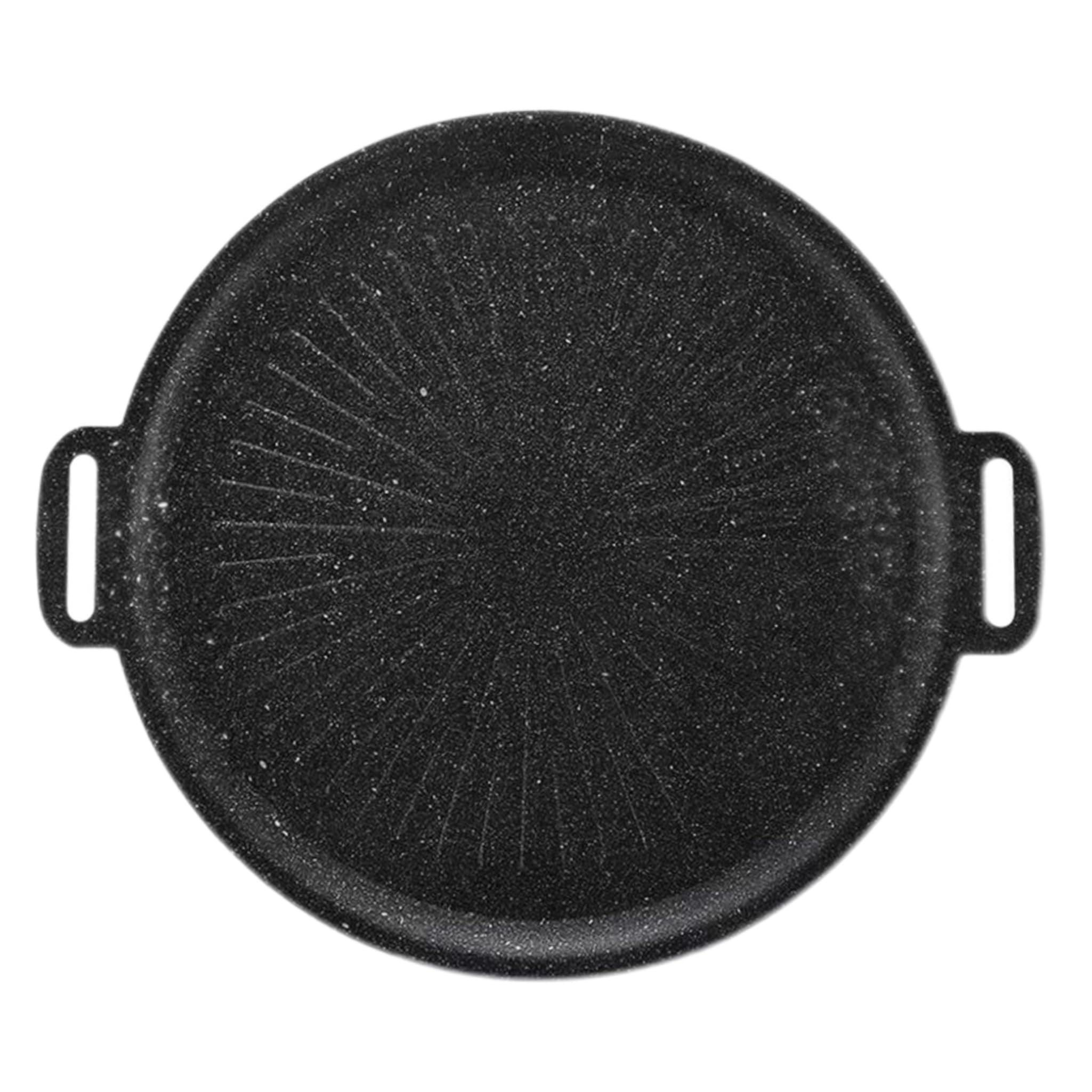 Pre-Seasoned Cast Iron Non-Stick Griddle Grill Pan with Handles for Gas Stovetop Open Fire Oven, 30cm Round Griddle with Ridged Surface for BBQ, Camping, Garden