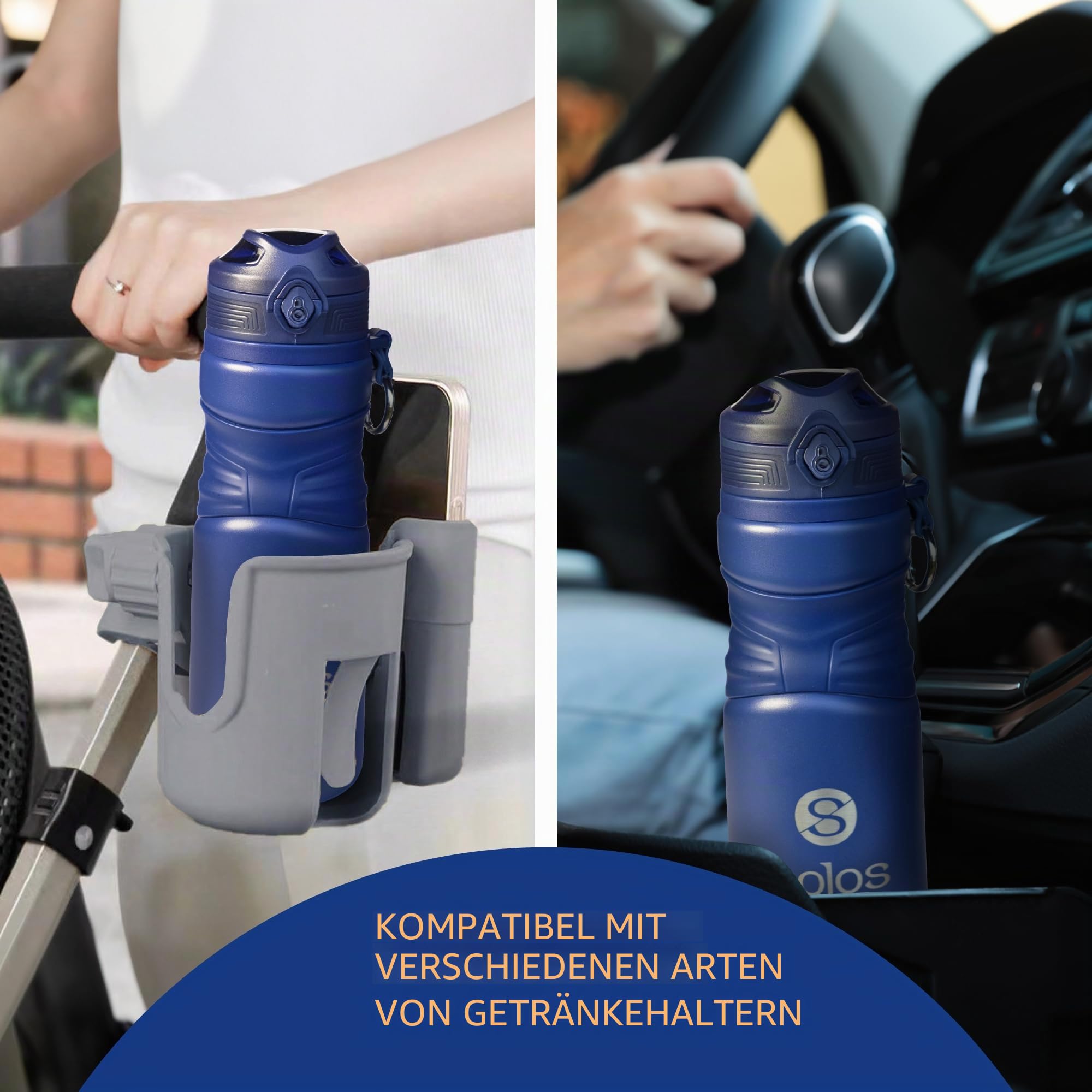 SOLOS Thermosflasche 650 ml mit herausnehmbarem Teesieb und Trinköffnung, Edelstahl-Isolierflasche für Kaffee, Tee und kalte Getränke, 3 Tragegurte