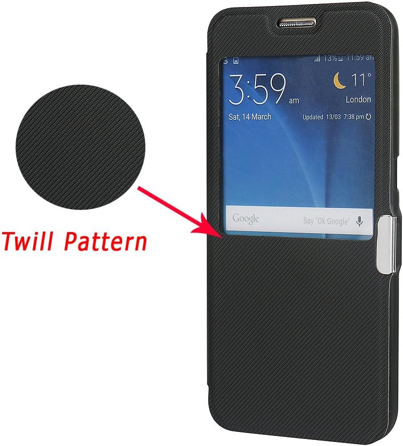 S6 Case, Galaxy S6 Case, MTRONX Window View Magnetic Closure Twill PU Leather Ultra Folio Flip Slim Case Cover for Samsung Galaxy S6 - Black(MG1-BK)