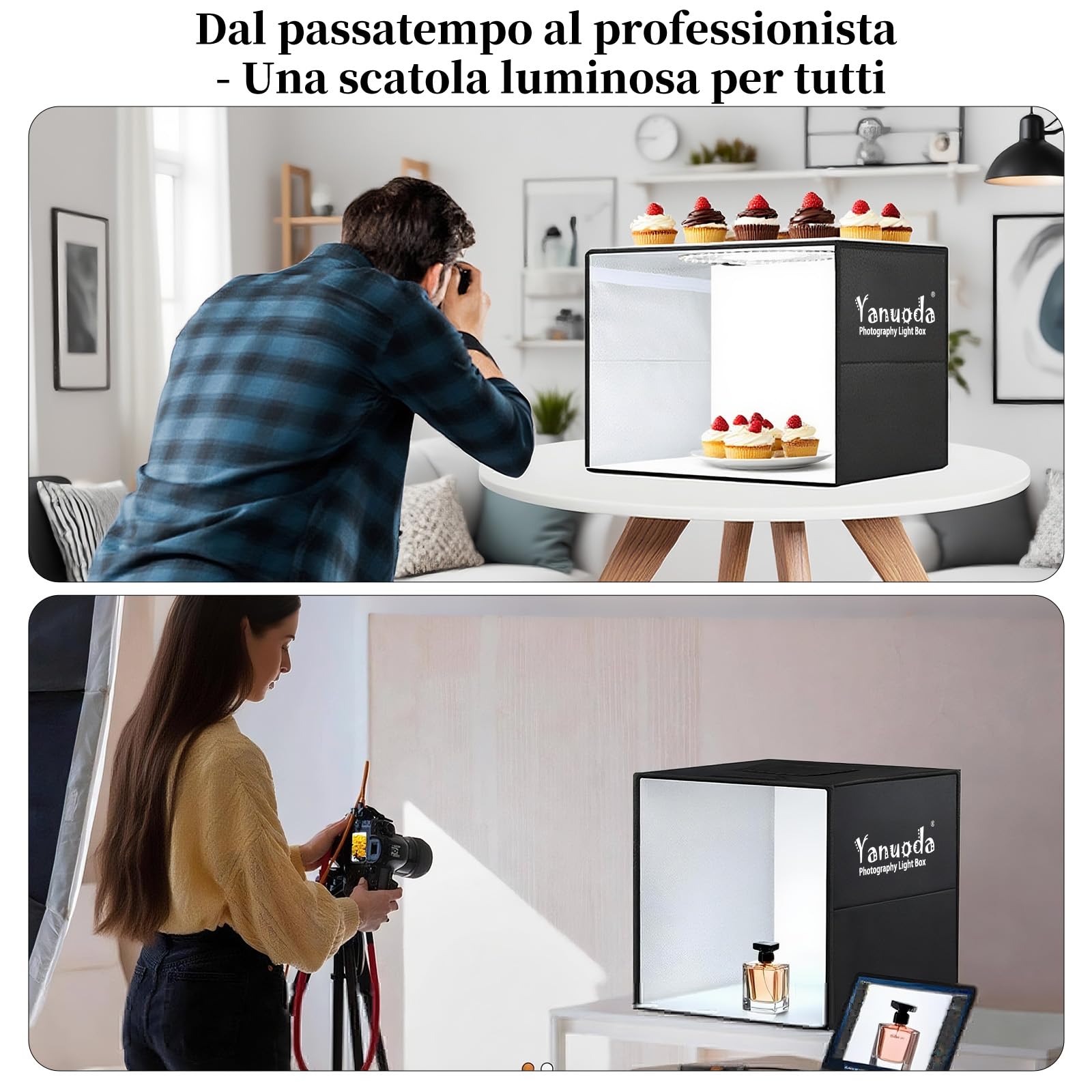 Scatola Luce Fotografica Portatile 30x30cm | 120 LED Regolabili (Luce Bianca/Fredda/Calda) | 6 Sfondi PVC | Tenda Superiore per Gioielli | Kit Studio Fotografico Professionale