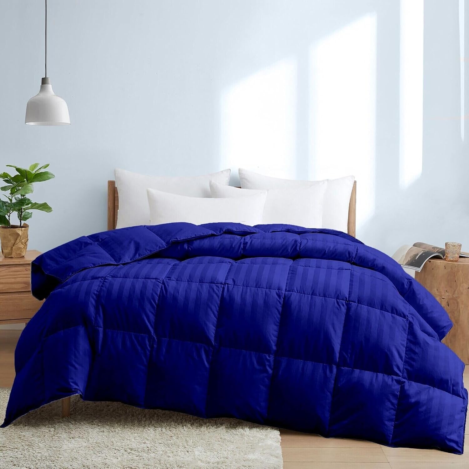 Premium 1000 Thread Count Emperor/Wyoming King Size 1 Piece Comforter (500GSM Fiber Fill) Egyptian Blue Stripe 100% Egyptian Cotton, (92"X116")