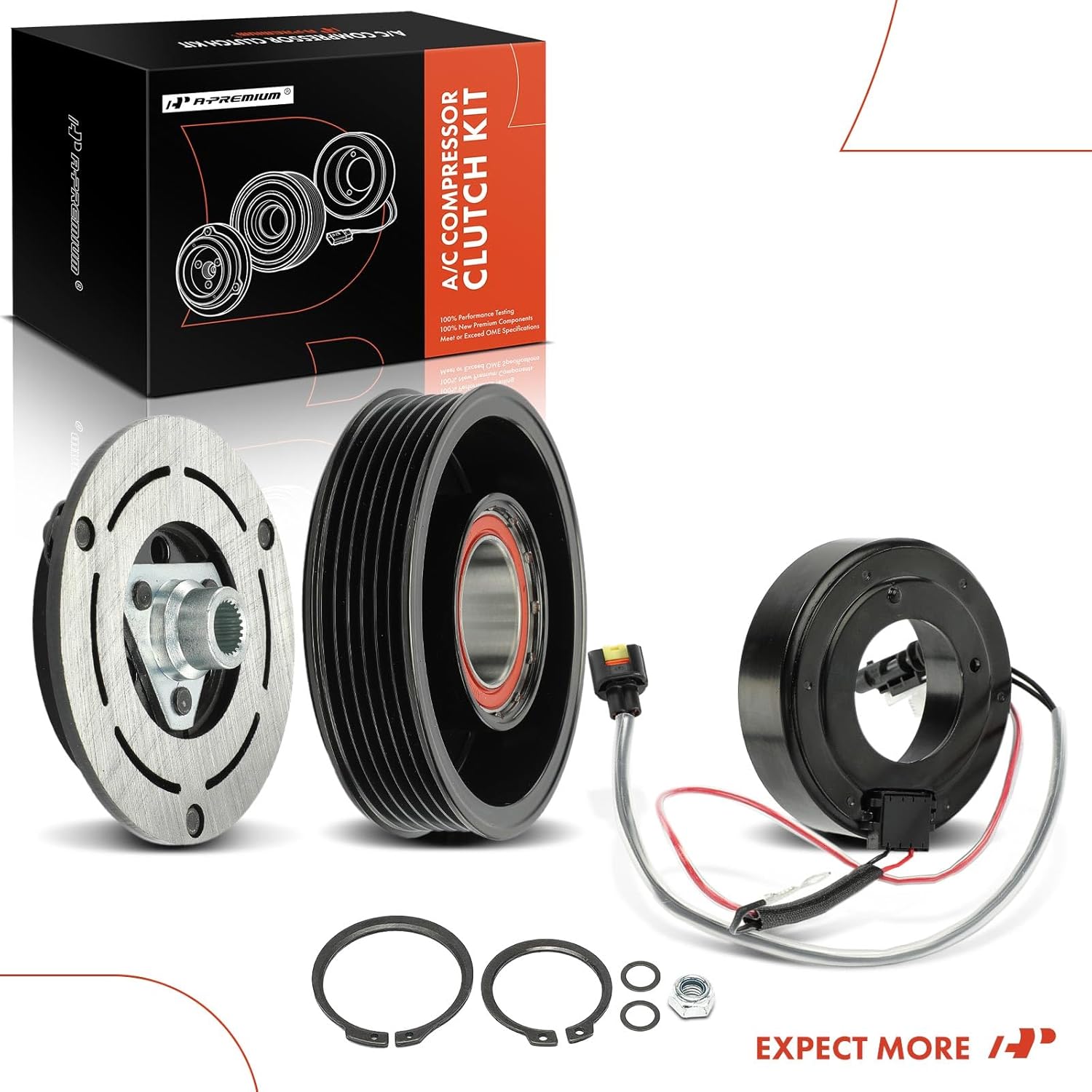 A-Premium Air Conditioner AC Compressor Clutch Kit Compatible with Jaguar E-Pace F-Pace F-Type XE XJ & Land Rover Range Rover 2013-2022, Range Rover Sport, Discovery, Discovery Sport, LR4, Defender 90