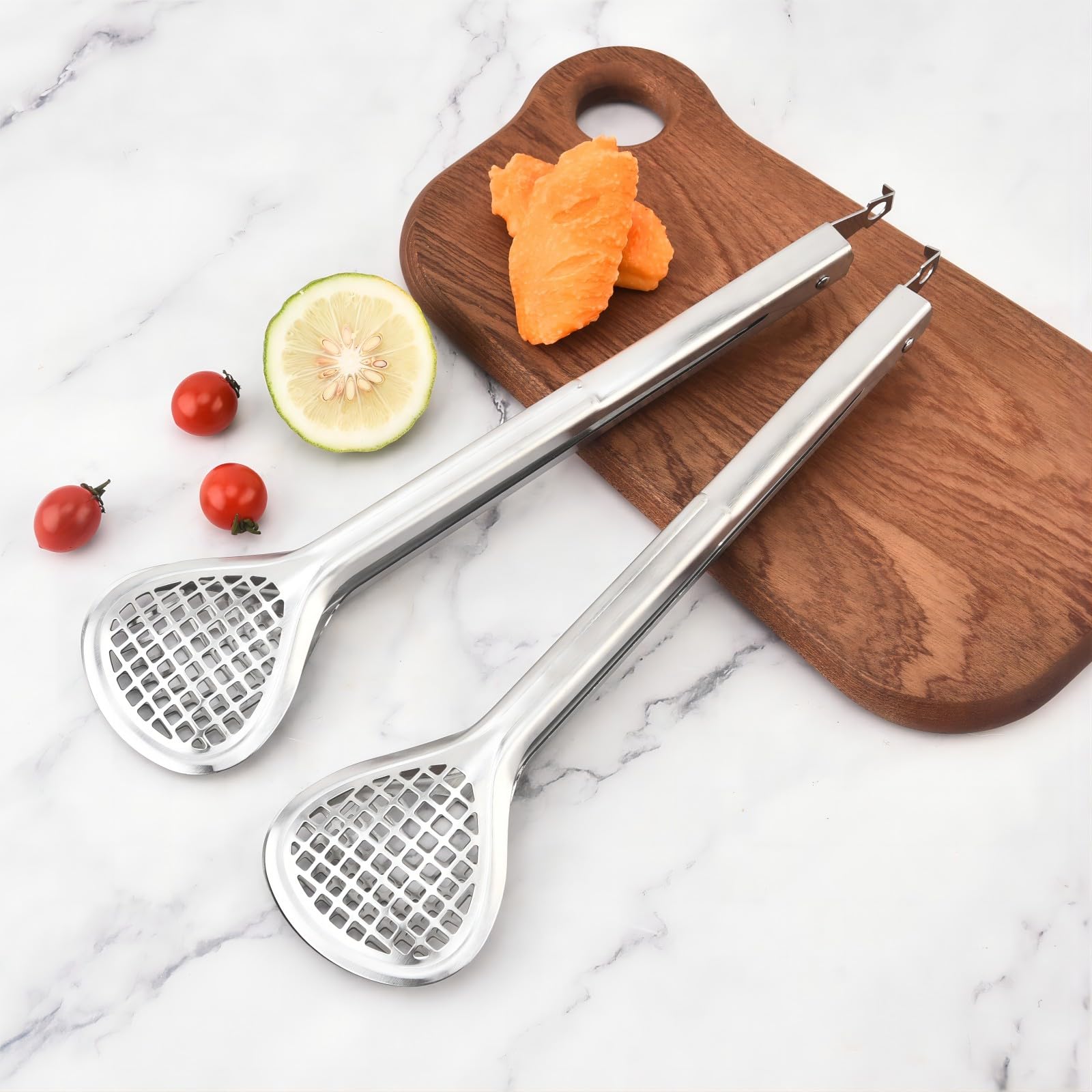 Kitchen Tongs for Cooking, WGPG 2-Pack Stainless Steel Food Serving Tongs, Heavy Duty Locking Metal Wide Grill Fry Food Tongs, Work as Salad tongs, Serving Utensils, Toaster Tongs, 12-inch