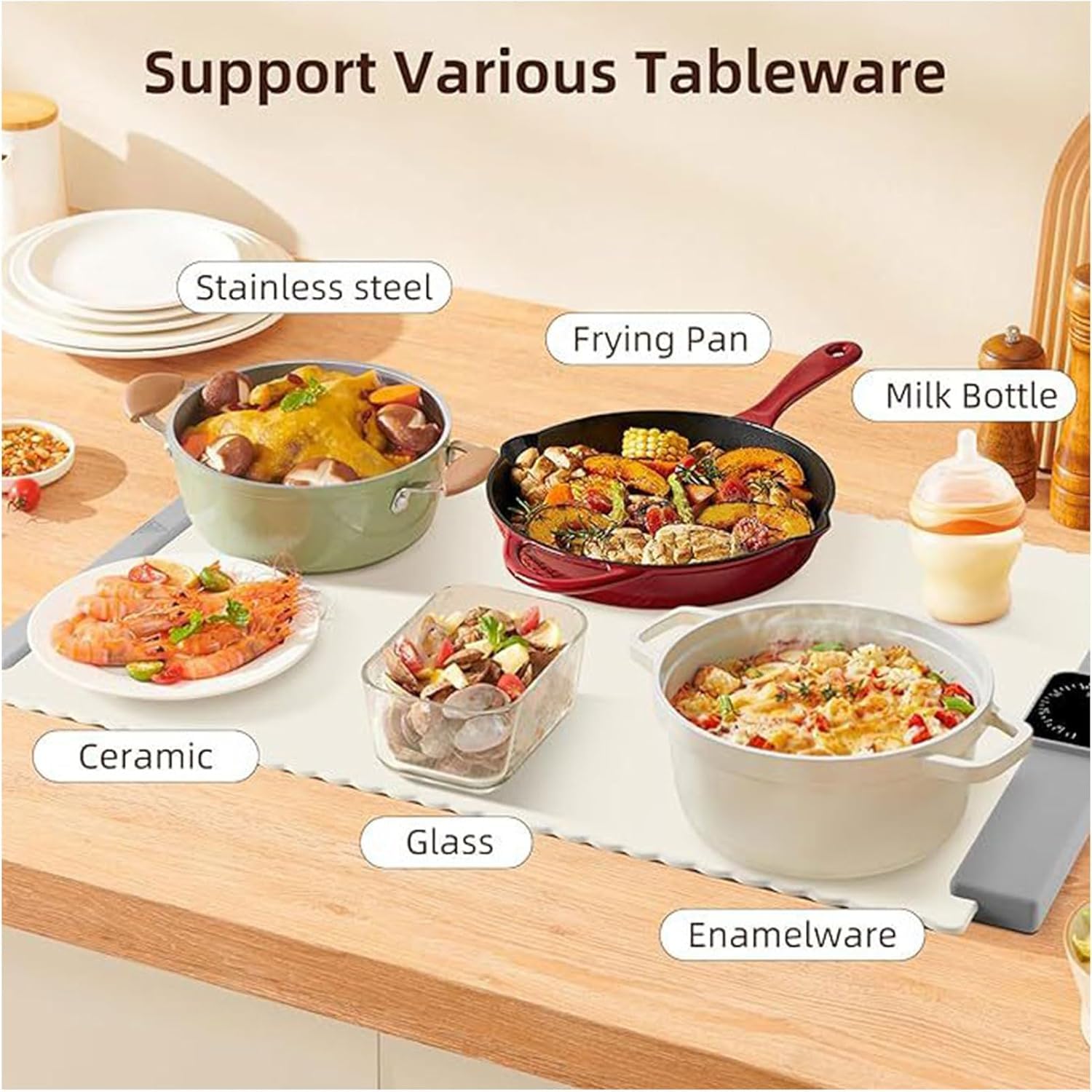 Tappetino Scalda Alimenti, Vassoio Scalda Alimenti Elettrico con 5 Tipi di Temperatura, Scalda Alimenti Elettrico Scalda Alimenti Buffet Server Pieghevole per Riunioni di Famiglia Grey