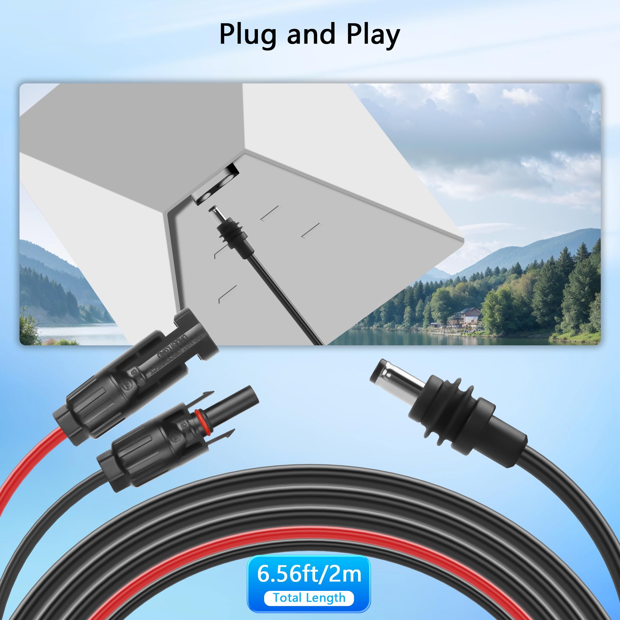 GINTOOYUN Starlink Mini kabel zasilający Solar do DC5521, wtyczka solarna męska/żeńska do wodoszczelnego DC 5,5 x 2,1 mm, męski wtyk przedłużający prąd do paneli słonecznych (6,56 ft)
