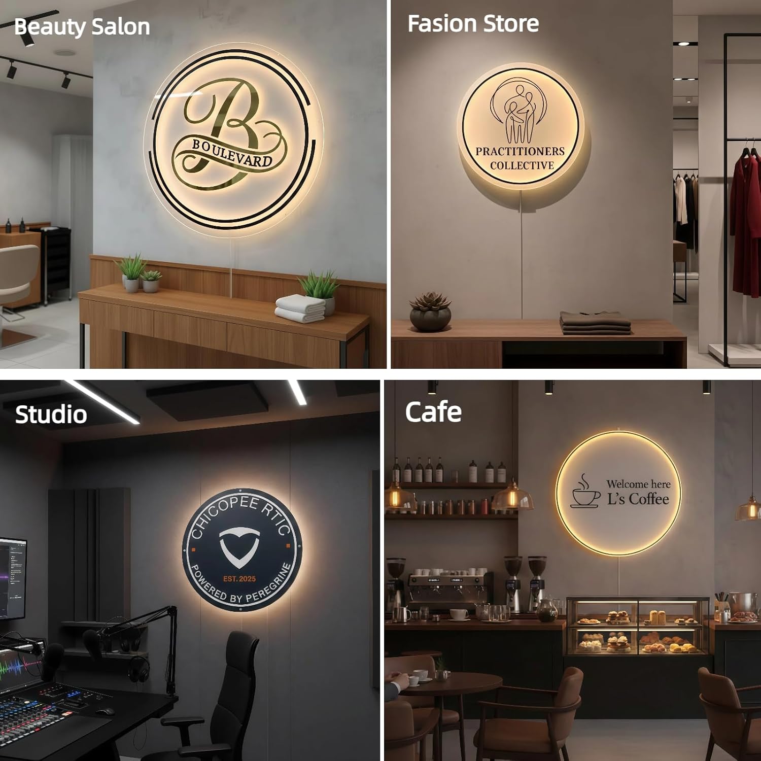 Custom Neon Logo Sign for Business, Customized Round Backlit Acrylic Signs for Beauty Salon Hair Studio & Offices, Personalized Light Up Logos Wall Decor