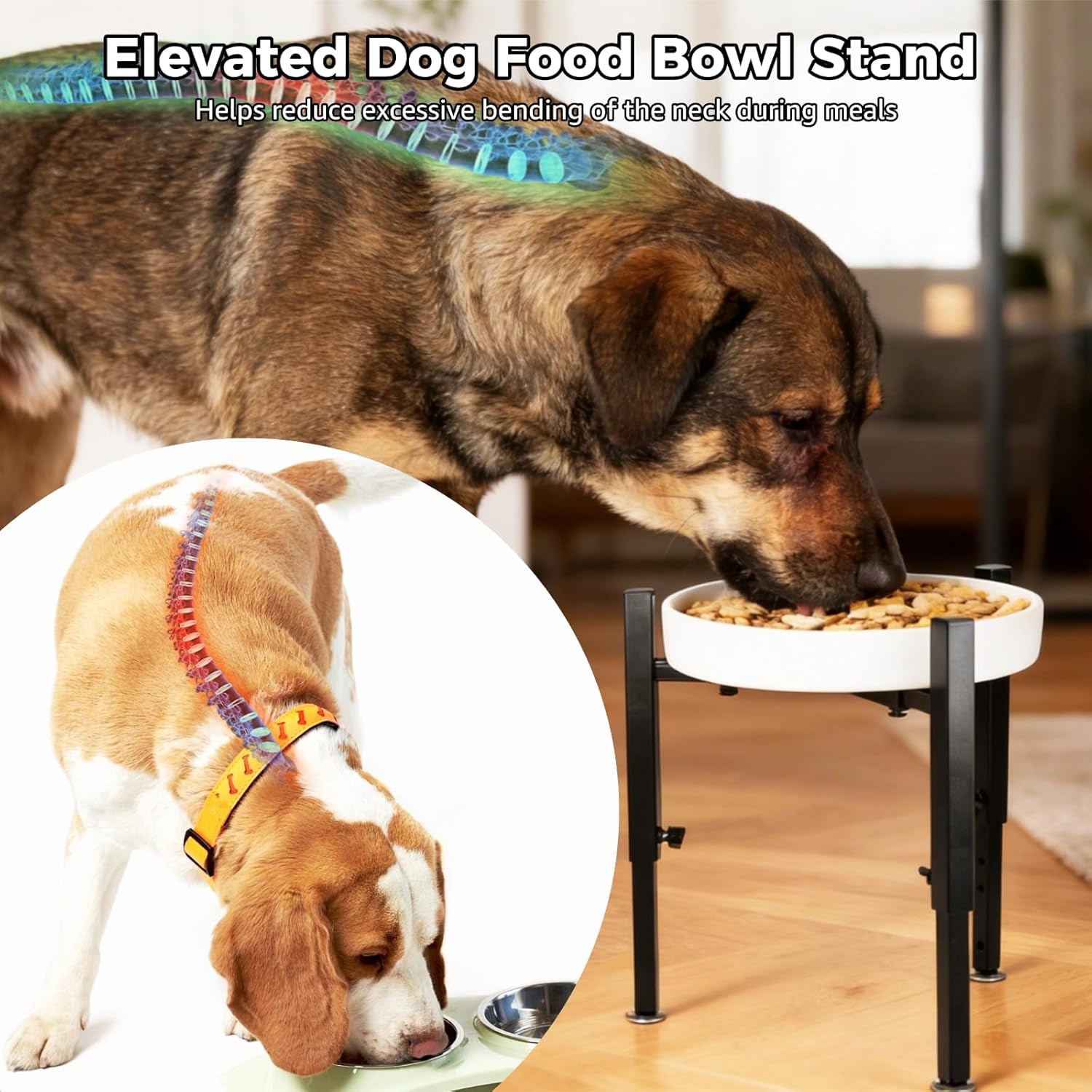 Adjustable Single Dog Bowl Stand, Metal Elevated Dog Food Bowl Stand Holder, Wide 7-11 in Bowl Opening and 9-15 in Height Raised Pet Feeder for Medium and Large Dogs