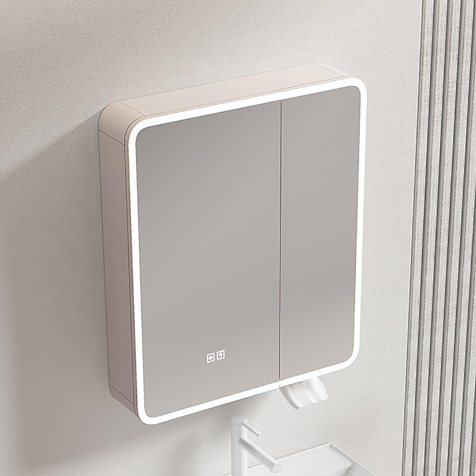 FGXHHS Modern Cabinet with Round Corners & LED Lights, Anti-Fog Storage Shelf, Wall-Mounted Medicine for Stylish Vanity nization