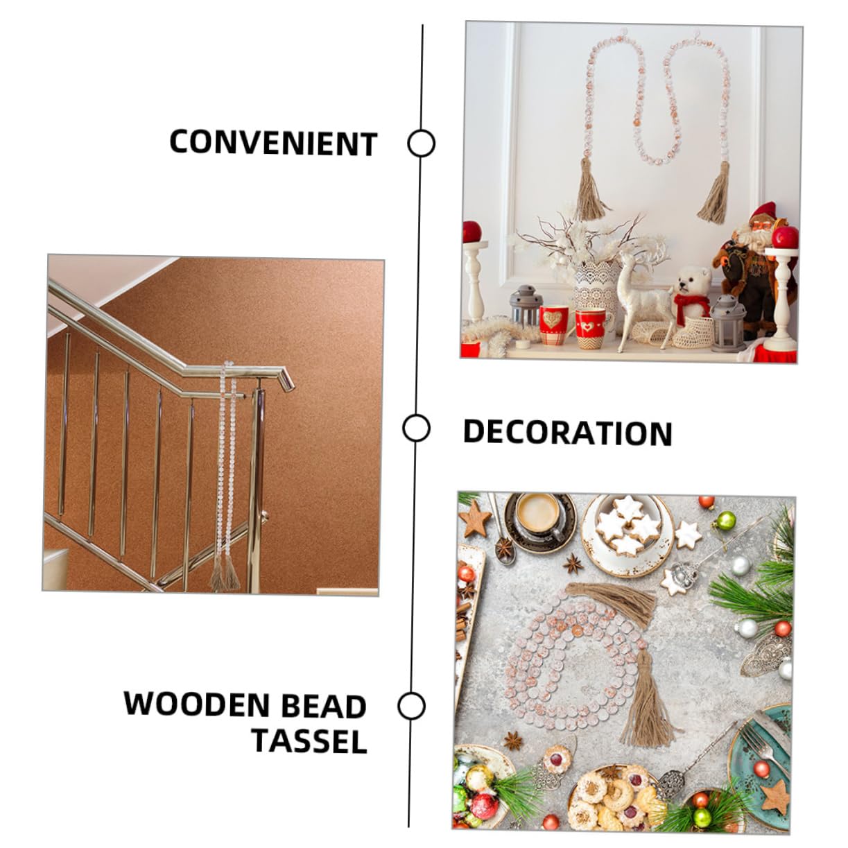 2 stücke Natürliche Holz Bead Garland Quasten Rustikalen Seil Dekor for Home Wand oder Tür