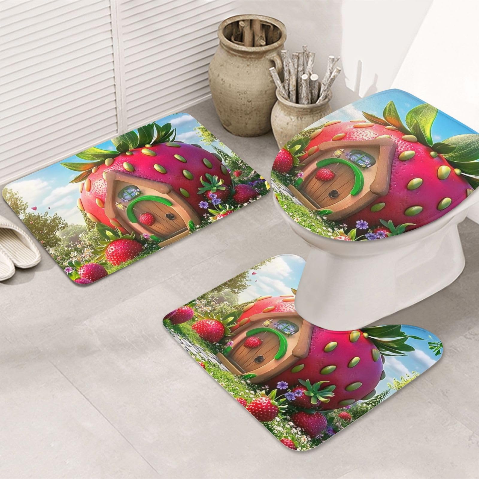 Estampado de fresas en alfombras de baño para transformar su aseo en un oasis