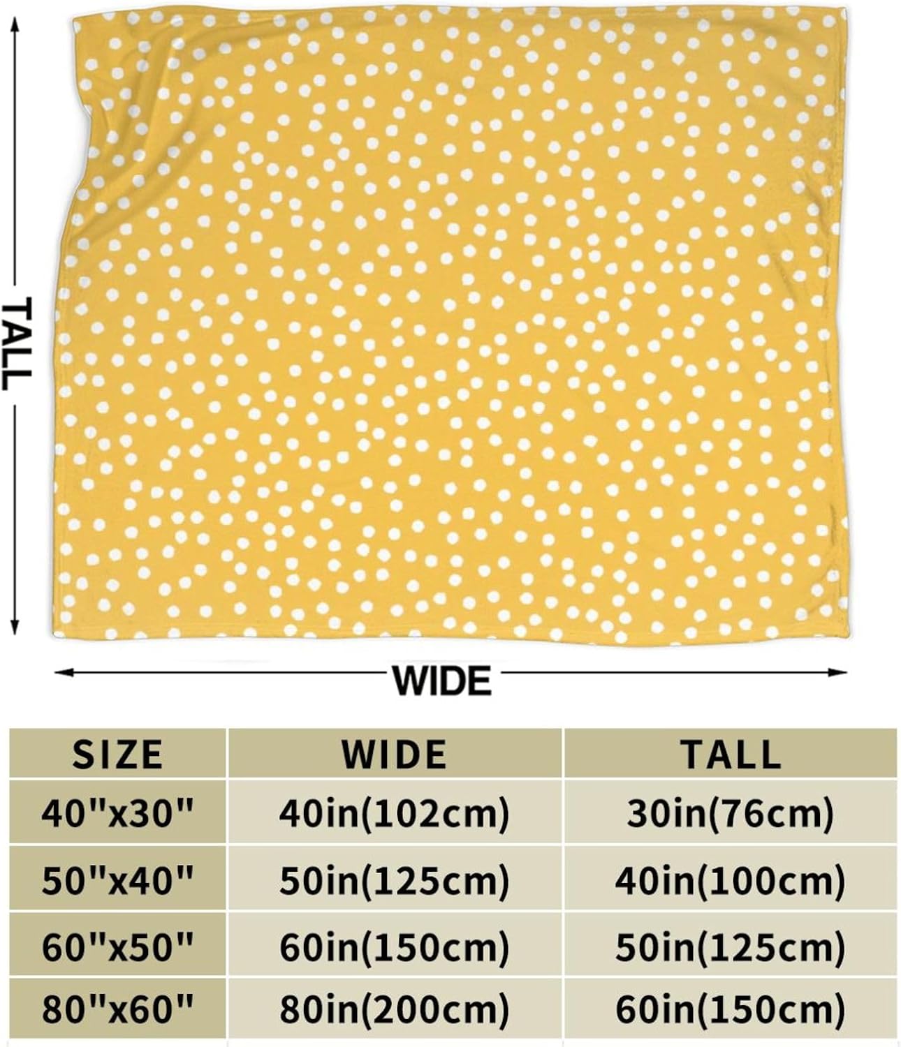 Flannel Retro Mustard Yellow and White Polka Dot Throw Blanket- Ultra Soft Lightweight for Bed, Sofa, Travel & Camping 80"X60" Inch