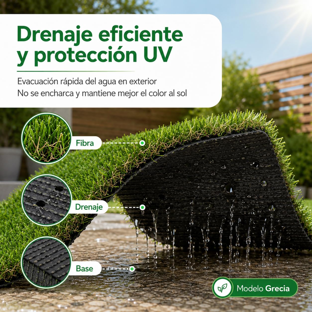 Césped Artificial Premium 20mm, Rollo 2x20 Metros, Modelo Grecia, 15.750 Puntadas, 5.000Dtex. Máximo Realismo, Alta Densidad, Ideal para Exteriores, Piscinas, Terrazas y Jardín