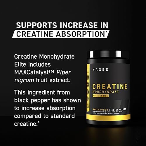 Miniatura 6 de Kaged Monohidrato de creatina Elite - Creatina de alta absorción con MAXCatalyst - Polvo sin sabor - 60 porciones