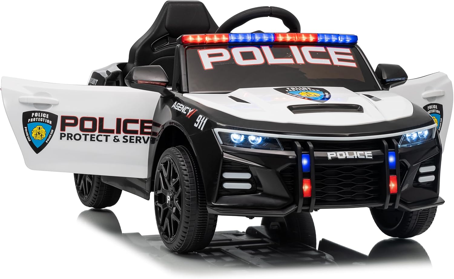 Police Car Ride on Electric Car for Kids, Battery Powered Ride-on Toys Cop Cars with Remote Control, Emergency Alert Tones, Flashing Lights, Music, Spring Suspension