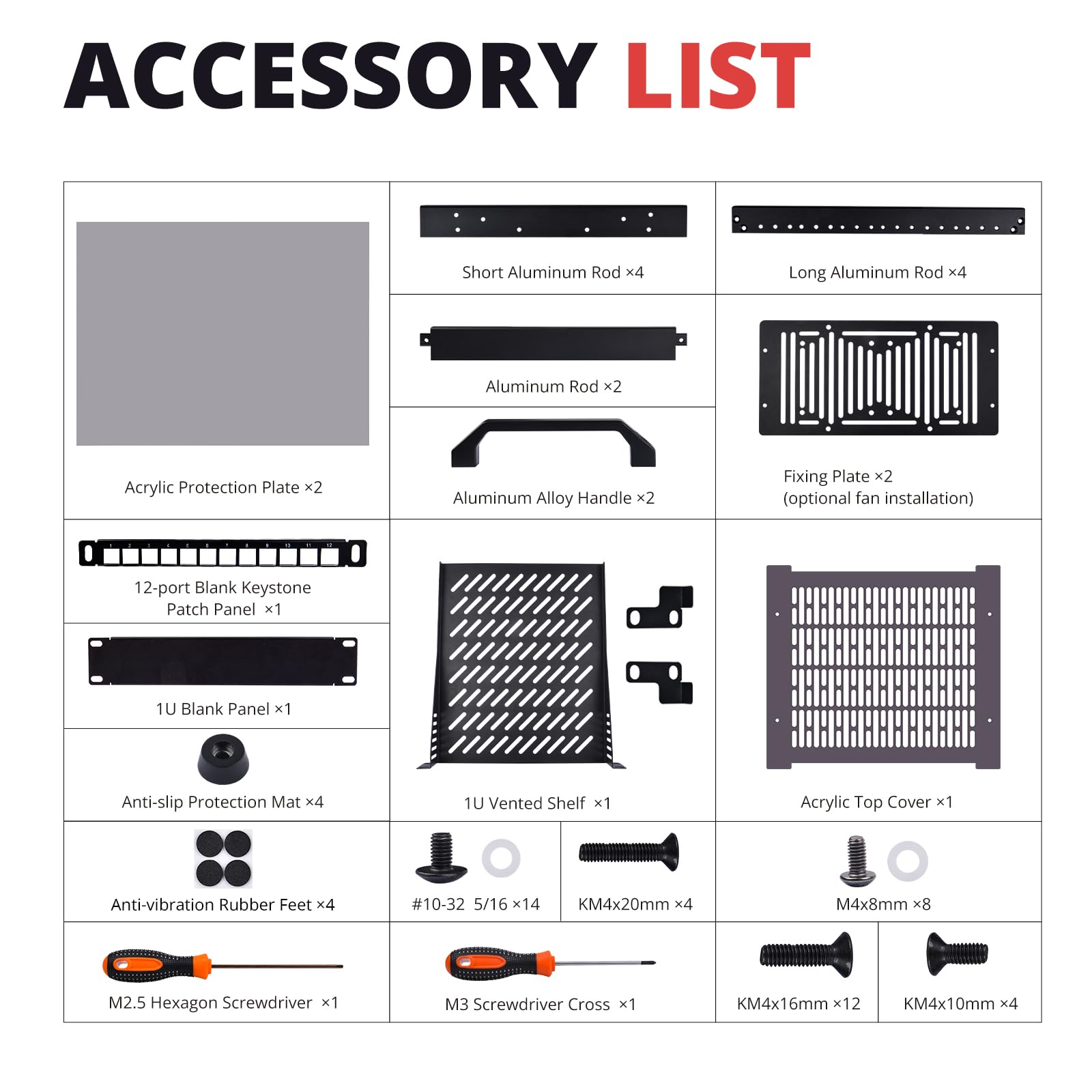 GeeekPi DeskPi RackMate T1/2 Plus, armadio server da 10 pollici, 6U, mini rack profondo 260 mm con fondo del rack e pannello patch Keystone vuoto a 12 porte, per dispositivi AV, NAS e server da 10