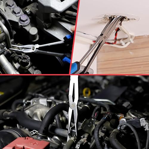 Miniatura 15 de RIZOM Juego de alicates de punta de aguja de 5 piezas de 11 pulgadas de largo, juego de alicates de alcance extra largo, alicates de punta de aguja