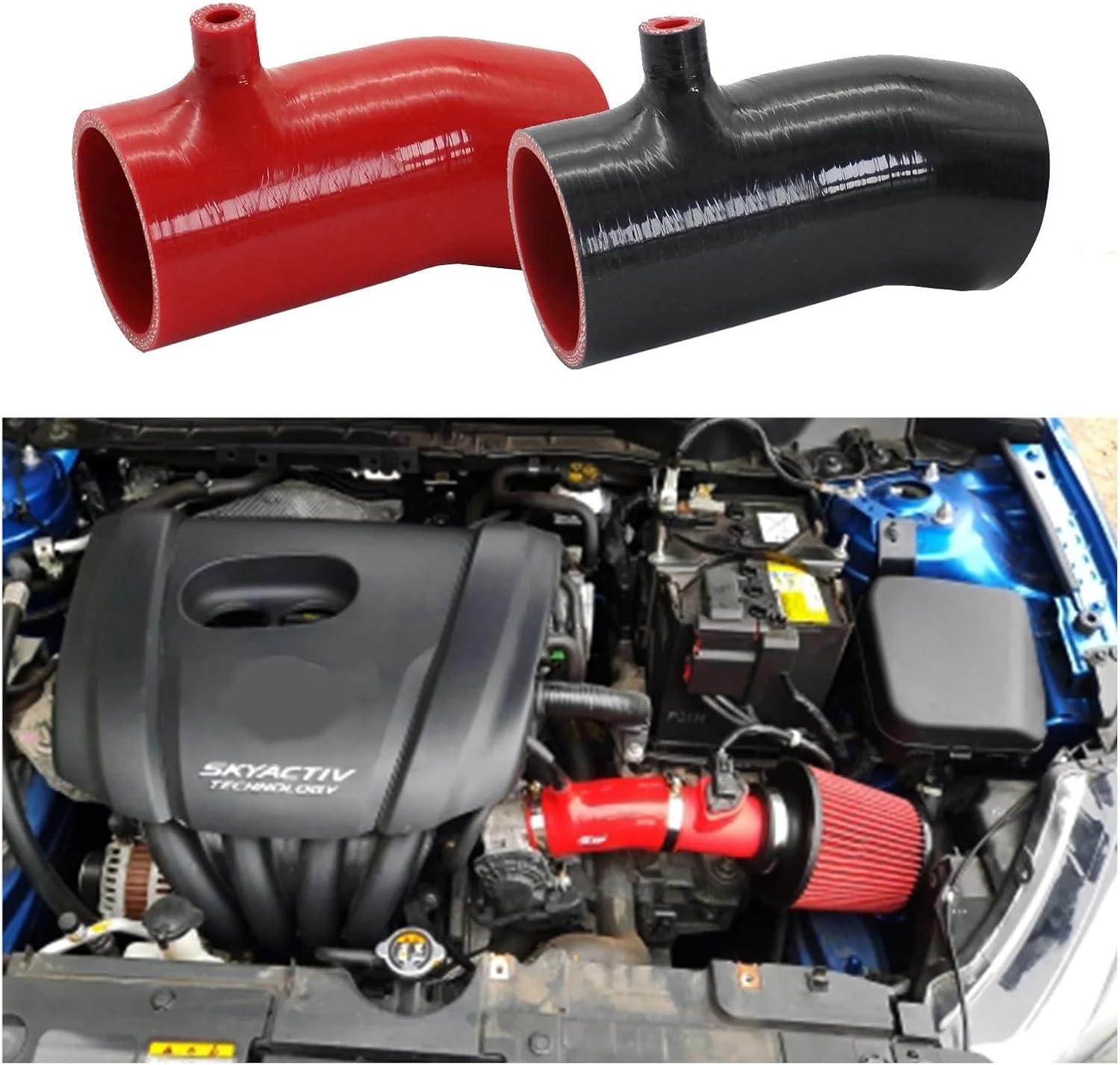 Car Air Intake Pipe High Flow Cold Air Intake Filter Kit Compatible With Mazda 3 6 CX-4 Axela 1.5L Atenza 2.0L 2.5L(1.5L-60-RD)