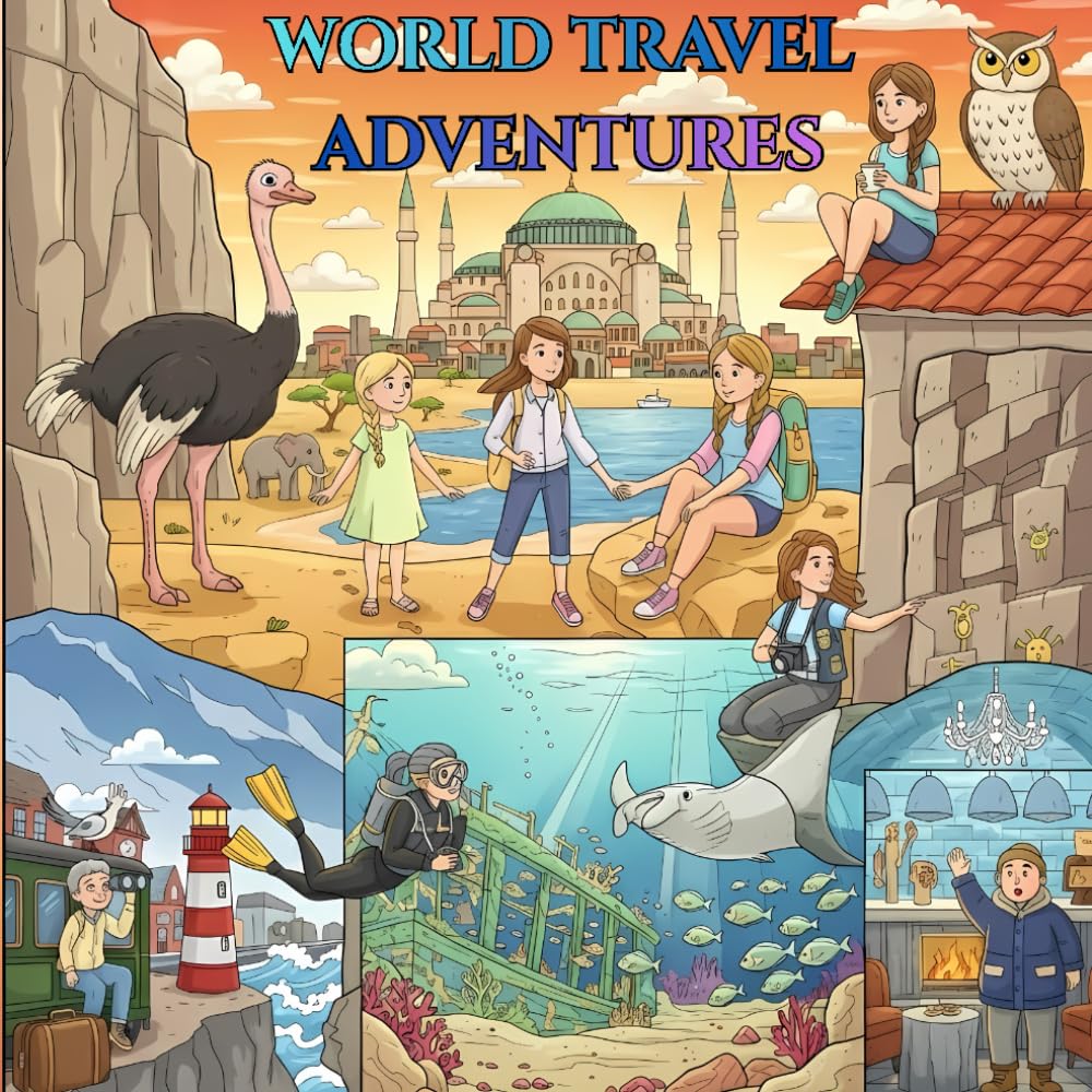 World Travel Adventures Coloring Book: 50 Coloring Adventure Through Forests, Oceans & Mountain for Teens & Adults to Inspire Relax and Relieve Stress