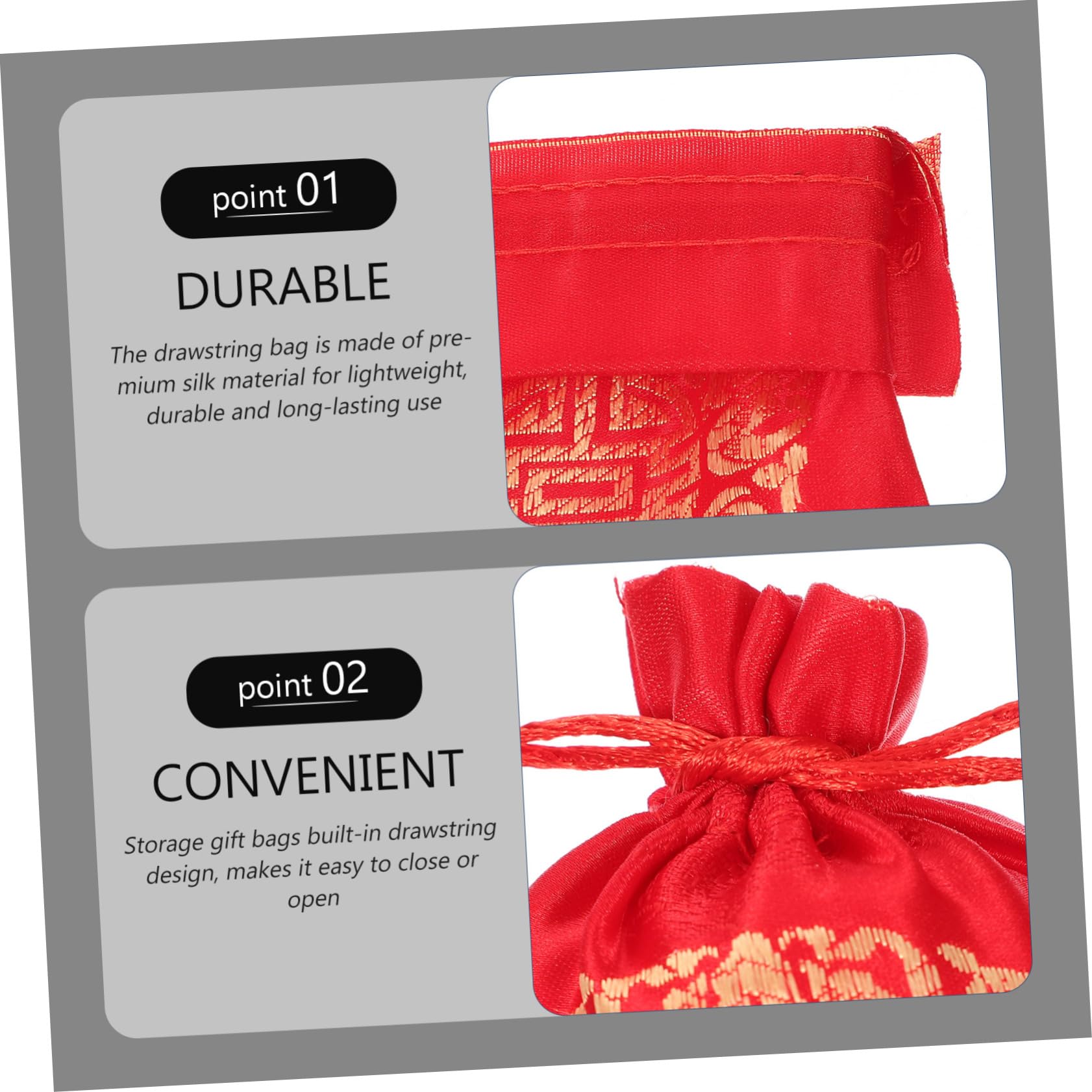 20 pezzi sacchetti regalo con coulisse, sacchetti per caramelle di nozze con sacchetti per gioielli con coulisse, sacchetto di seta per confezionamento di caramelle di nozze (rosso + giallo