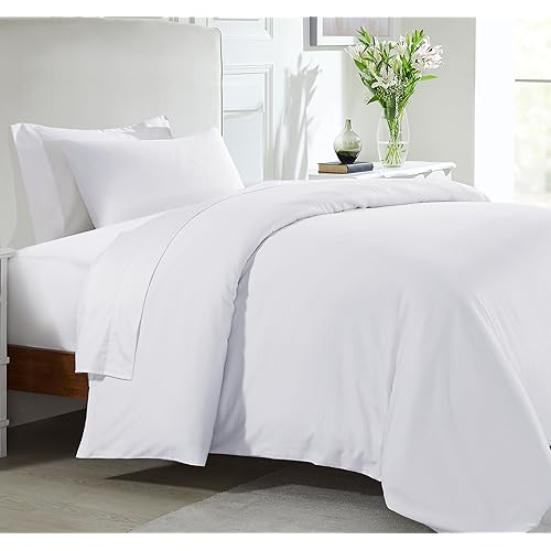 California Design Den Twin XL Duvet Cover Set, 400 Thread Count 100% Cotton White Duvet Cover Twin/Twin XL and 1 Pillow Sham, Soft & Breathable Sateen with Button Closure, Corner Ties (White)