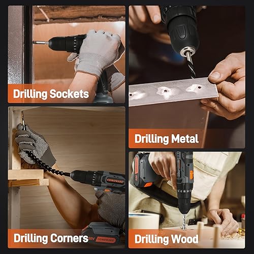 Vista 46 de COMOWARE Juego de herramientas para el hogar rosa con taladro inalámbrico de 20 V, kit de herramientas de mano de 120 piezas para mujeres, juego