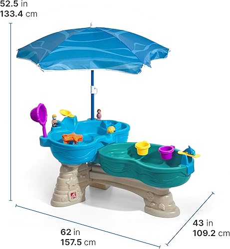 Vista 8 de Step2 Mesa de agua marítima para derrame y salpicadura, juego sensorial de dos niveles para actividades de agua y arena, viene con paraguas