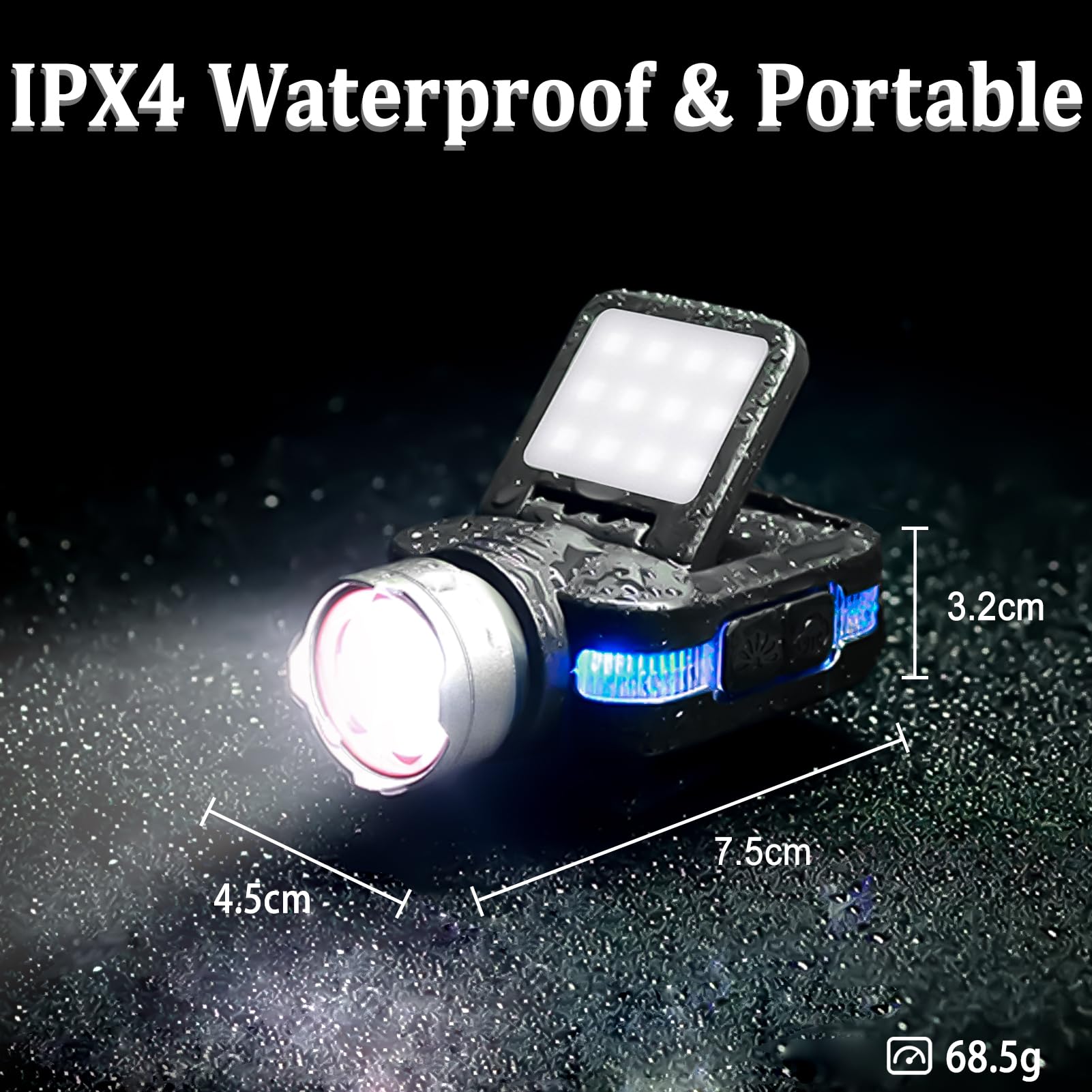 Lampada frontale a LED ricaricabile, super luminosa 50000 lumen, 6 modalità LED, sensore e luce rossa, ricaricabile tramite USB 5200 mAh, lampada frontale regolabile leggera impermeabile IPX6 [classe