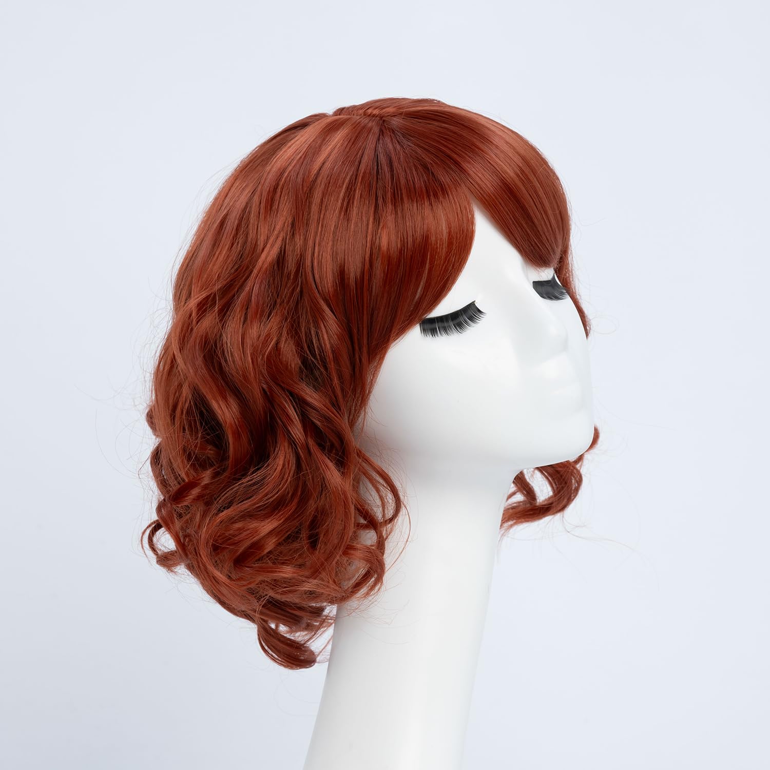SIMKAYLEE Wavy Auburn Bob Wig with Fringe for Women Short Curly Copper Red Female Wigs with Bangs Side Parting Wave Synthetic Hair Wig for Cosplay Costume Party Halloween Use (10 inches) - Image 3