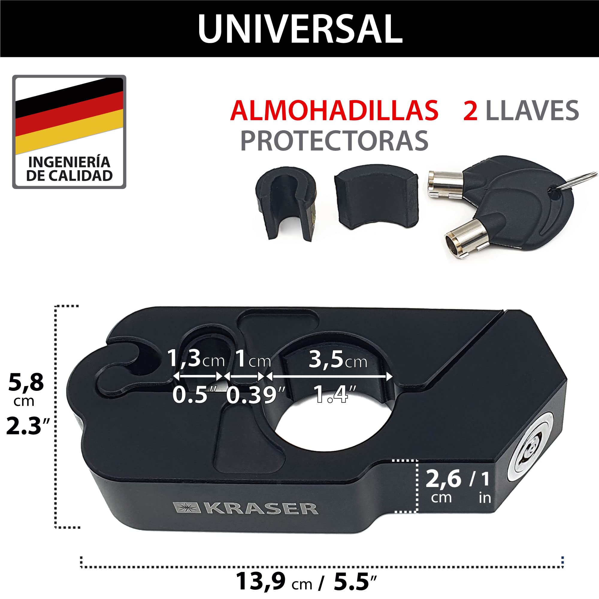 KRASER KR720B Candado Moto Freno Manillar, Rápido Bloqueo Click, Cerradura Seguridad Anti-Taladro, Bloqueo Antirrobo Bloqueo Maneta Acelerador Freno Embrague Universal Scooter Quad, Grip Lock