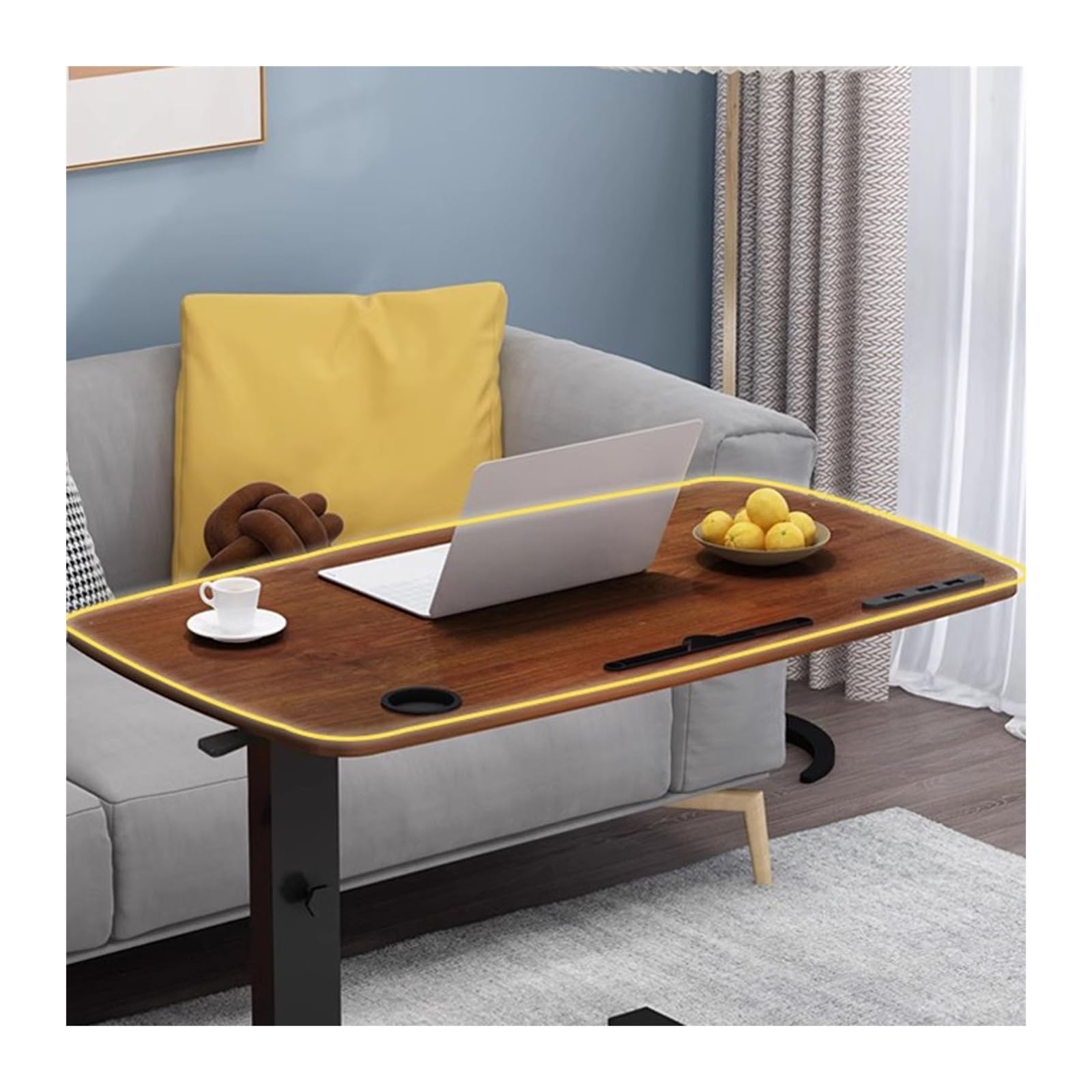 Verstellbarer Computertisch aus Massivholz mit Rollen, faltbarer und anhebender Laptoptisch für Bett und Sofa