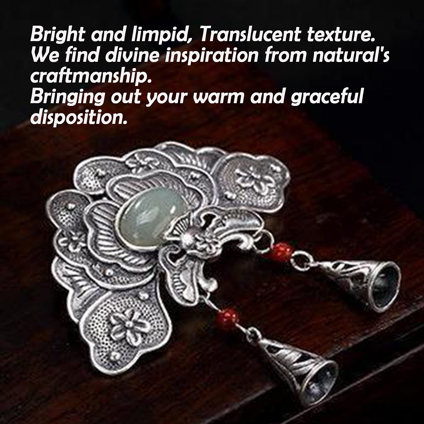 Naszyjnik modlitewny, Feng Shui Amulet Piwonia Naszyjnik, Hetian Jade Kryształ Kwarcowy Talizman Dla Dobrobytu Pieniądze Powodzenia, 51x50x3mm 1szt