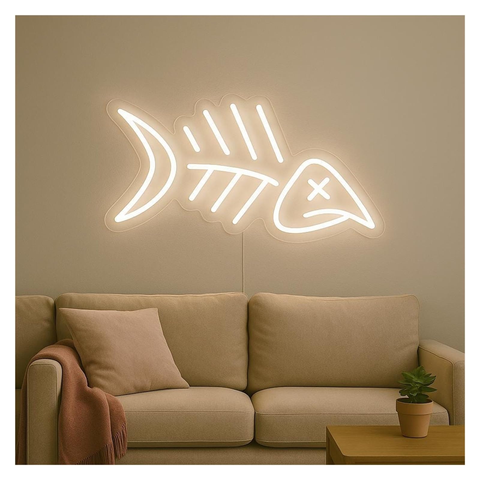 SHOUXI Sign Lamp Fishbone Neon Sign, Suitable for Kitchen, Bar, Cafe Wall Decor with Dimmable 38cm