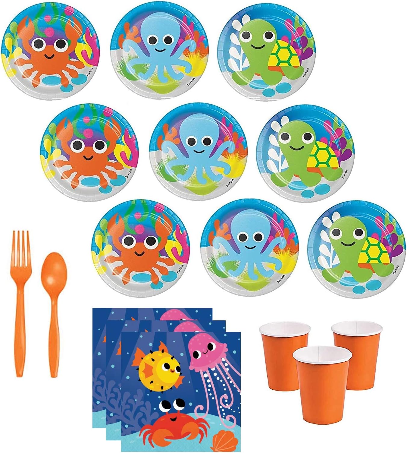 Ocean Theme Party Supplies For Baby Shower or Birthday Serves 20 Guests: Appetizer or Dessert Plates, Napkins, Cups & Premium Cutlery