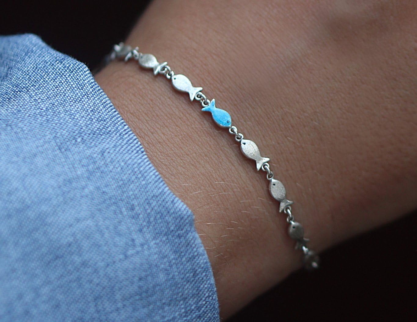 Generisch Silberarmband GEGEN DEN STROM. 925 Silber und Türkis Blau