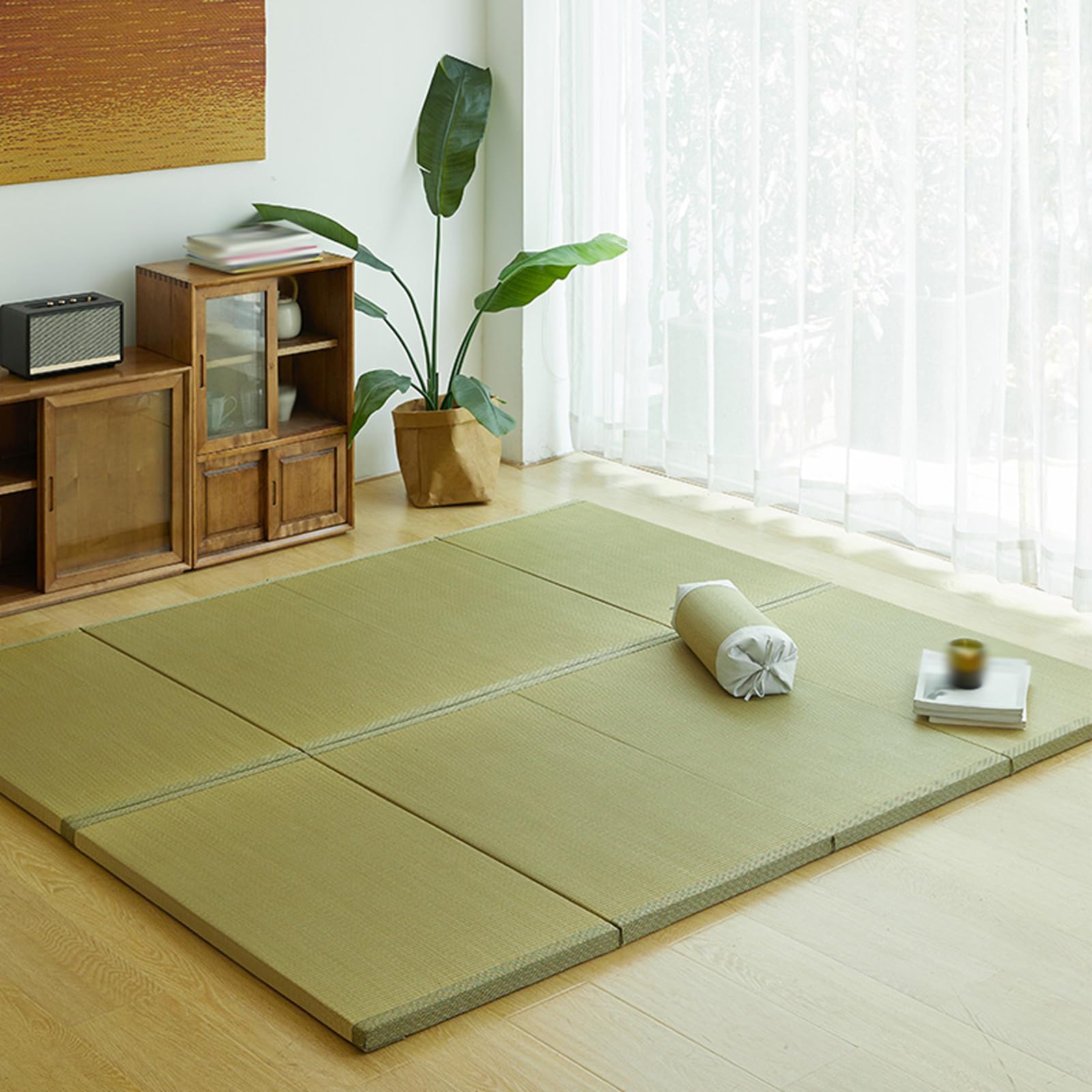 Tatami Tapis de sol japonais pliable avec dos antidérapant, respirant, facile à nettoyer, idéal pour salon, chambre à coucher, méditation, yoga, salon de thé