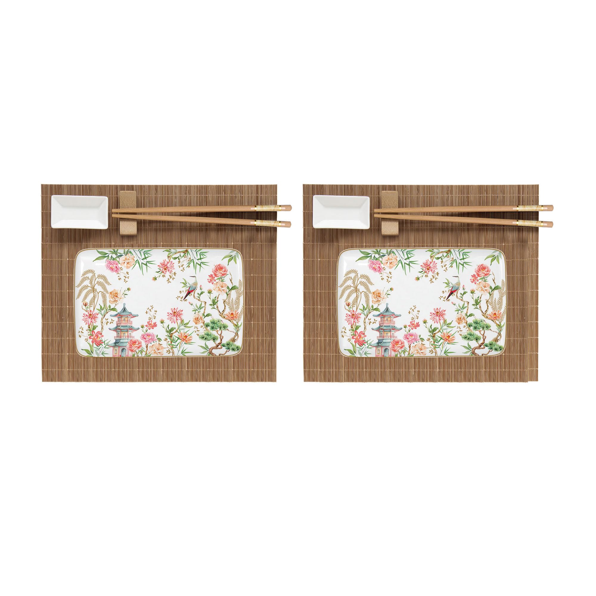 EASY LIFE Jardins d'Orient Porcelain Sushi Set with Placemats and Chopsticks