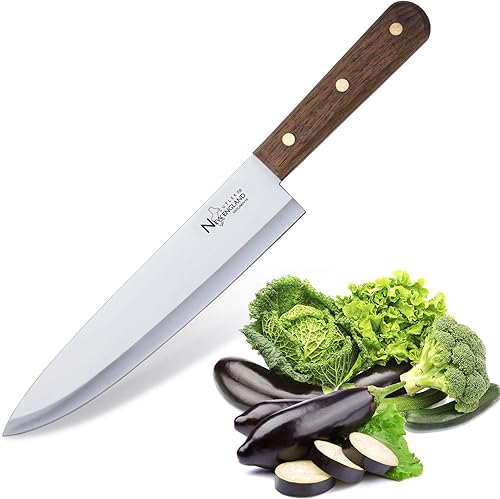 Cuchillo de chef profesional de acero inoxidable de alto carbono de 8 pulgadas con borde afilado con mango de madera de nogal