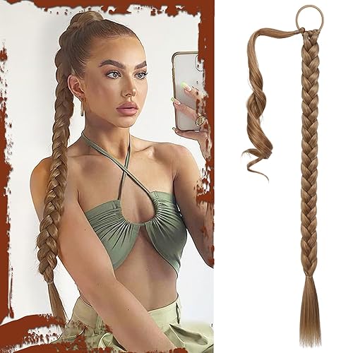 Sofeiyan Extensión de cola de caballo de trenza larga con banda para el cabello, lacio, elegante y envolvente, extensiones de cabello trenzado, cola