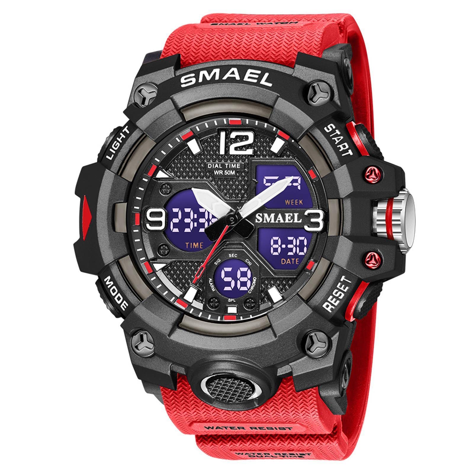 Montre Homme Numérique Analogique Sport Grand Visage Montres Homme Militaire Chronomètre 50M Etanche Multifonctionnel Montre