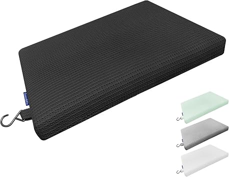 Gooo&Ma Shower Cushion, Non-Slip Air Fiber Bath Pad, Black | Waterproof, 3D mesh quick-dry, hook, for shower bench/chair, elderly & pregnancy, 16"x12"x2", washable