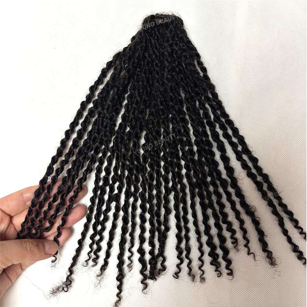 Pre-Twisted Crochet Human Hair Goddess Senegalese Twists with Curly Ends Pre-looped Human Hair Extensions Natural Color 10in 25strands/packs（Use 4–5 packs for a full)