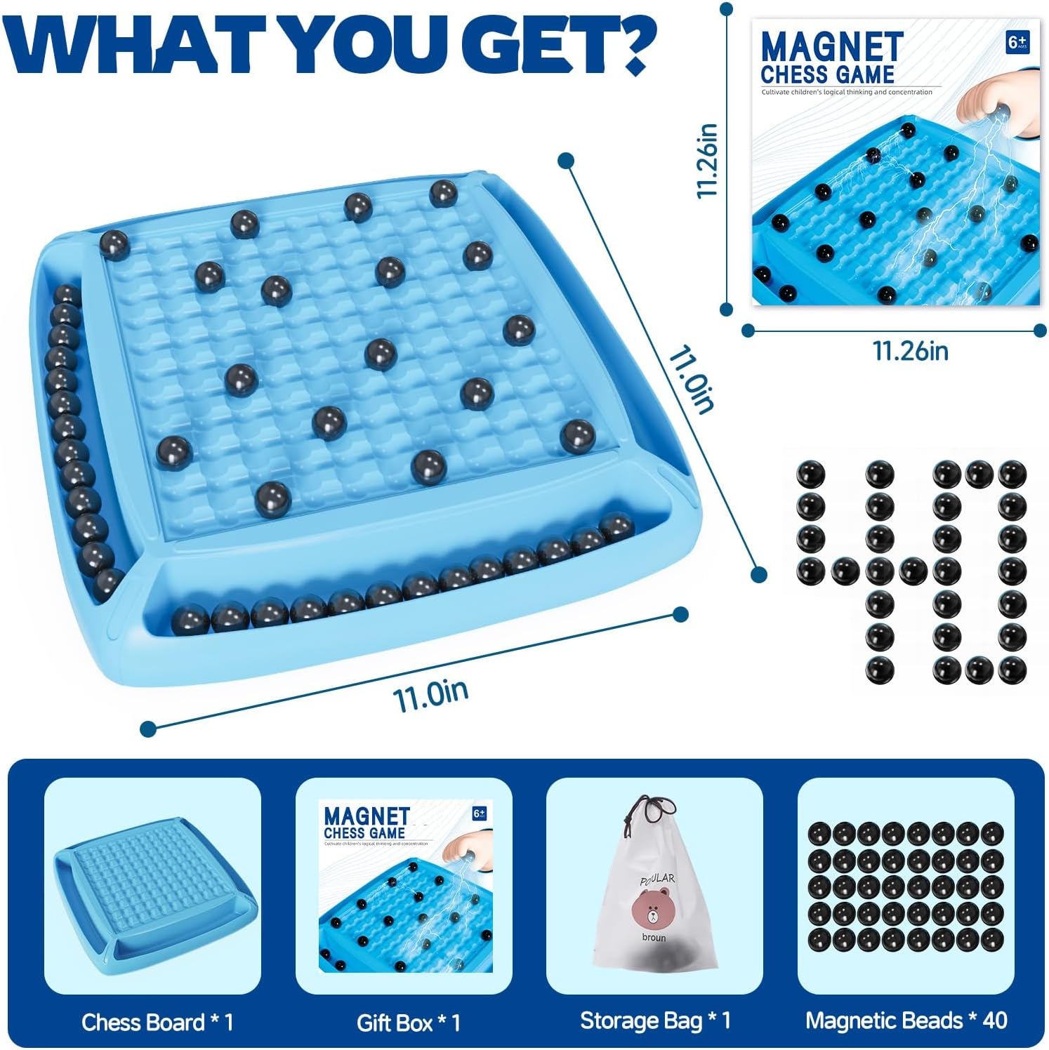 Magnet Game, Board Game for Kids 8-12, Magnetic Game Chess Set for Kids and Adults Family and Friend Games Night, Magnet Chess Game 40 Piceses, 2-4 Players (Cyan)
